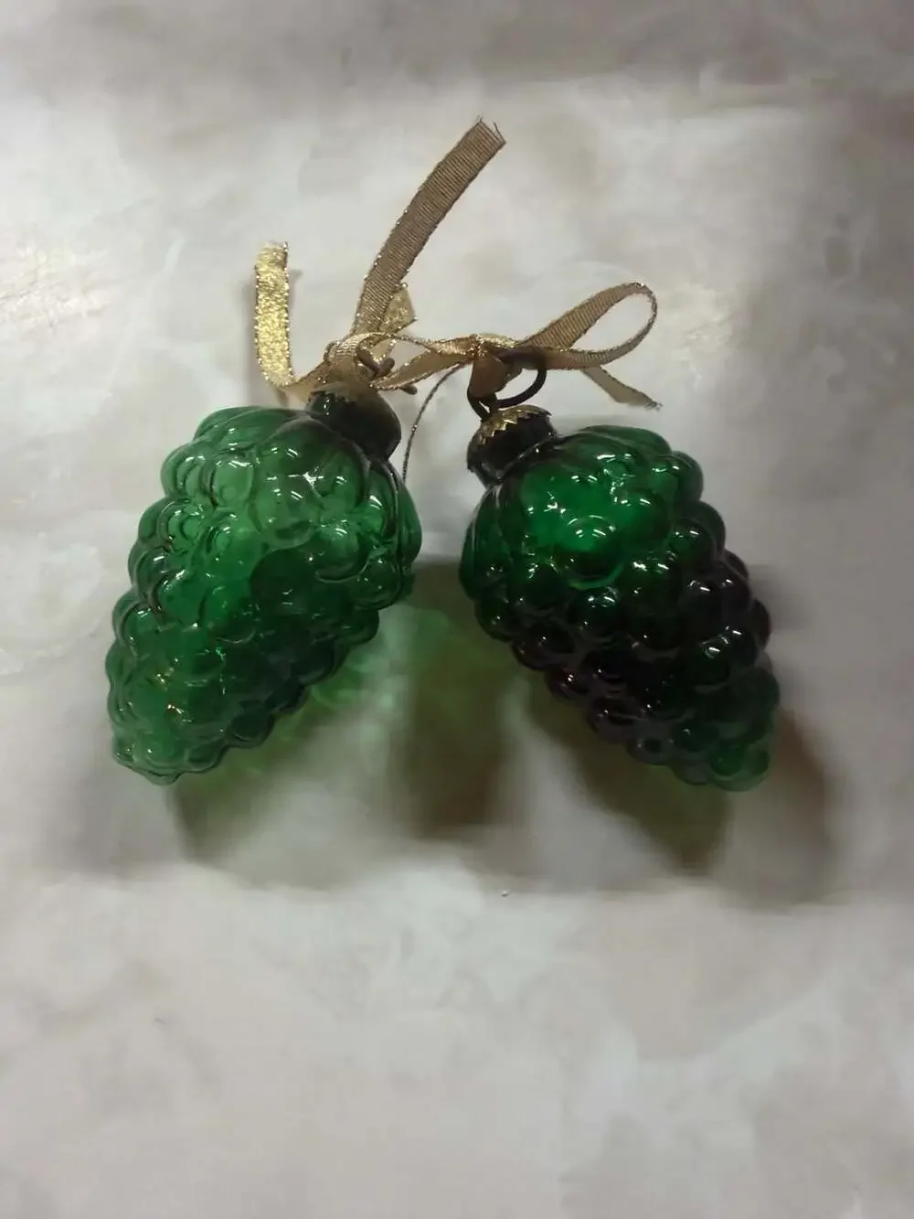 Keller Vintage Green Glass Grape Cluster Christmas Ornaments, Set of 2